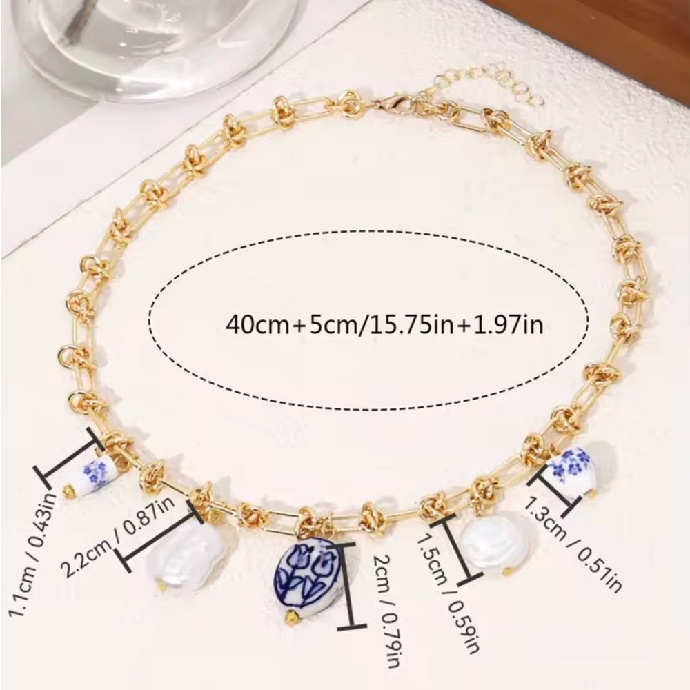 Summertime Gold and Blue Charm Necklace - Picture 3 of 16